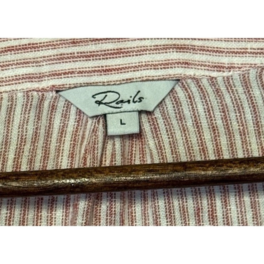Rails Womens Marti Top L Red Stripe Long Sleeve Linen Blend Split Neck‎ Casual - Picture 8 of 8